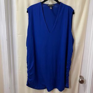 INC Royal Blue‎ Sleeveless V-Neck Tunic Top with Ruched Side Detail Plus Size 3X